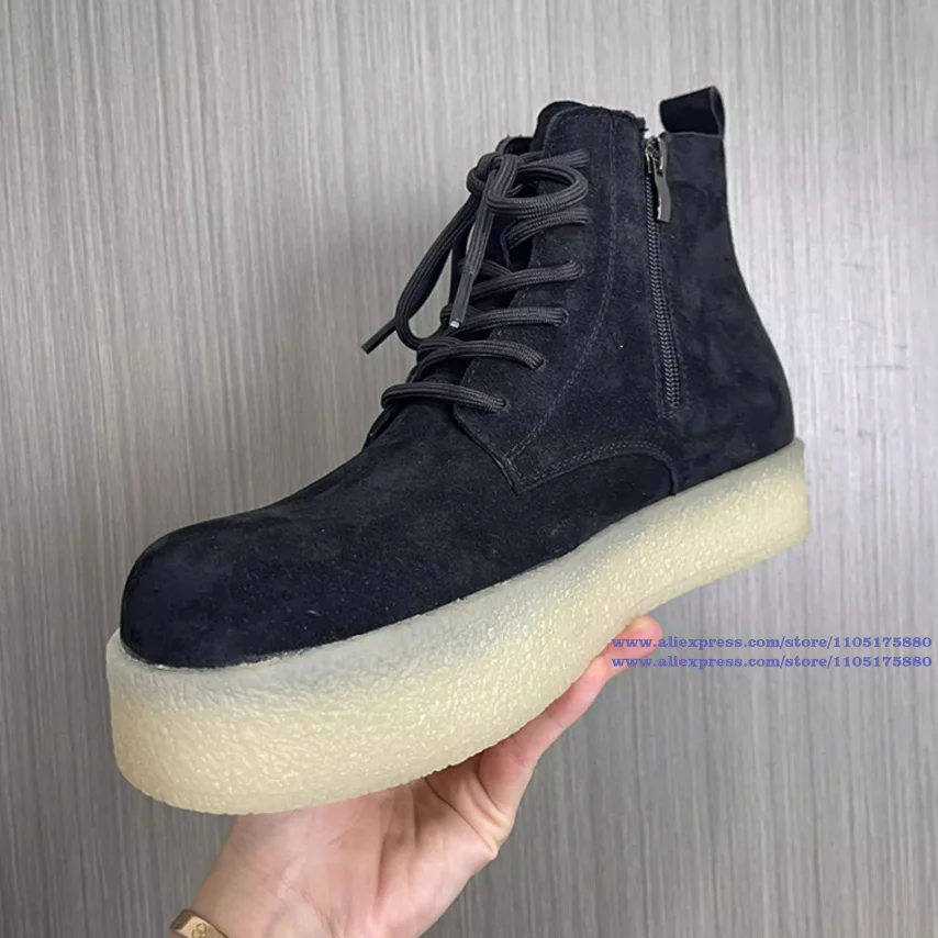 

Black Suede Men's Boots Side Zipper High Top Height Increasing Booties Luxury Designer Trendy Handmade Novelty Men Boots