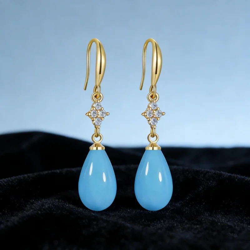 Neue Modische Jade-Ohrringe für Frauen, Tropfenförmige Weiche Jade-Ohrringe, Blaue Wassertropfen-Schmuckstücke, Vierblättriger Klee Edelstein-Schmuck – Detail 2