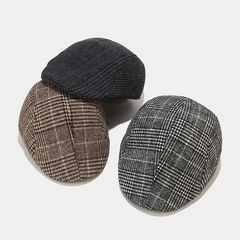 Britischer Stil Herbst Winter Warm Gentleman Baseballmütze Baskenmütze Newsboy Malerhut Karierte Wollmütze Unisex Cabbie Visor Flat Cap – Detail 14