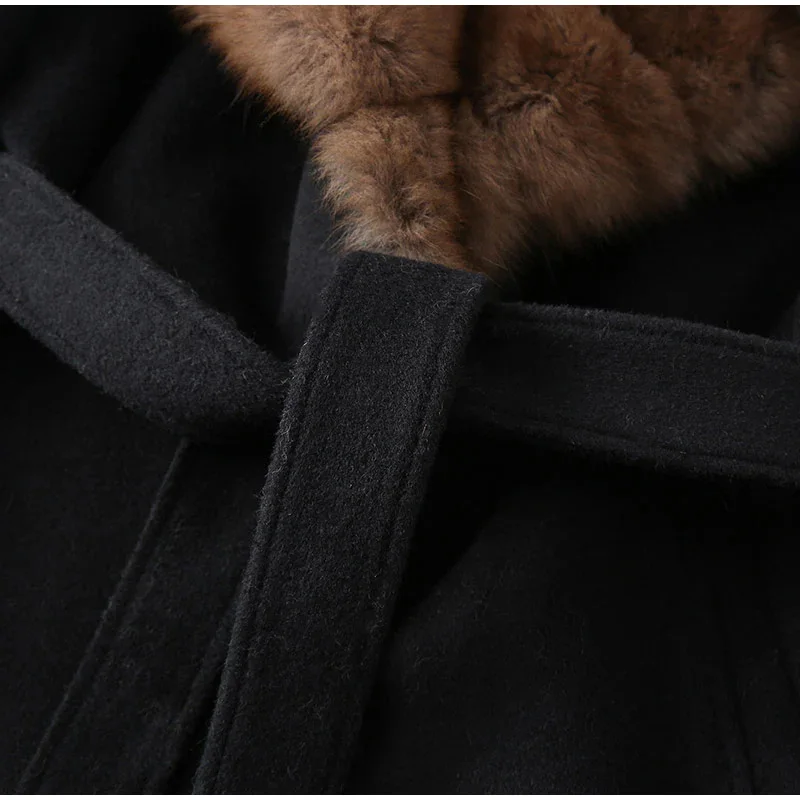 Vintage-Mantel mit Kunstpelzkragen und Schnürung, abgeschnittener Mantel, Gürtel-Taillenjacke, weiblich, 2025, warme Herbst-Winter-Outer, High-Street-Outfit – Detail 6