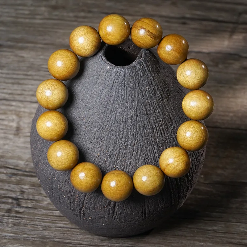 Golden Phoebe Prayer Bead Bracelet Gold Base Straight Grain Wood Strand Unisex Wrist Jewelry for Meditation Gifts