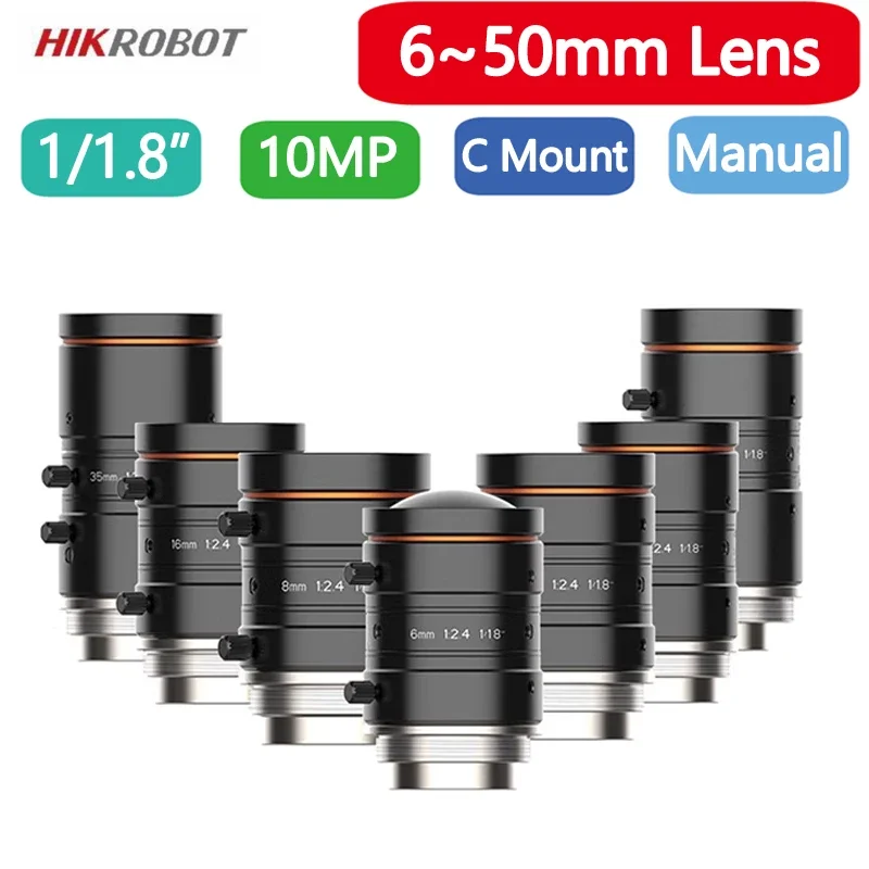 

HikRobot F2.8 1/1.8" 10MP Machine Vision Fixed Focal Lens C-Mount 6mm 8mm 12mm 16mm 25mm 30mm 40mm 50mm Manual Iris