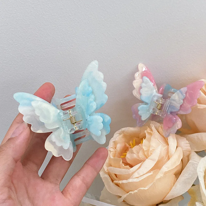 Muweordy New Fairy Butterfly Hair Claw Acetate Claw Clip Sweet Crab Hair Clip Princess Hairpin Hair Accessories for Women Girls