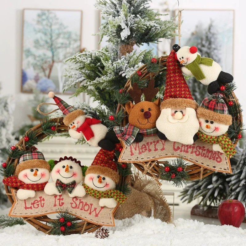 

Christmas decorations: elderly snowman and reindeer rattan wreath small craft rattan garla artificial christmnd hanging ornament