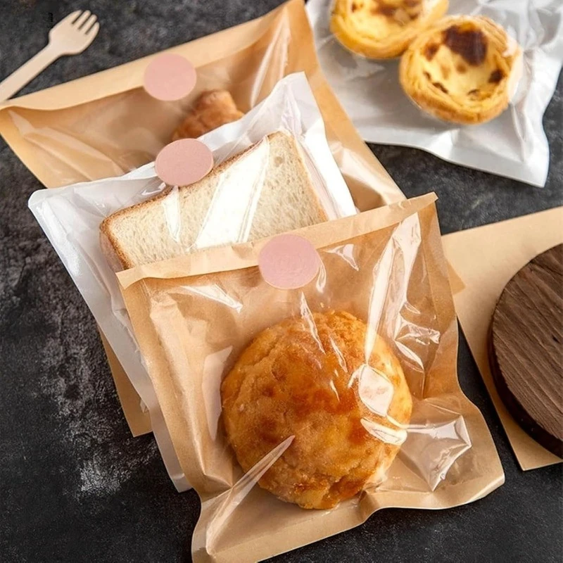100/200 Buah Tas Kertas Kraft Sekali Pakai Tas Kertas Roti Panggang Tahan Minyak Roti Kue Sarapan DIY Tas Kemasan Natal