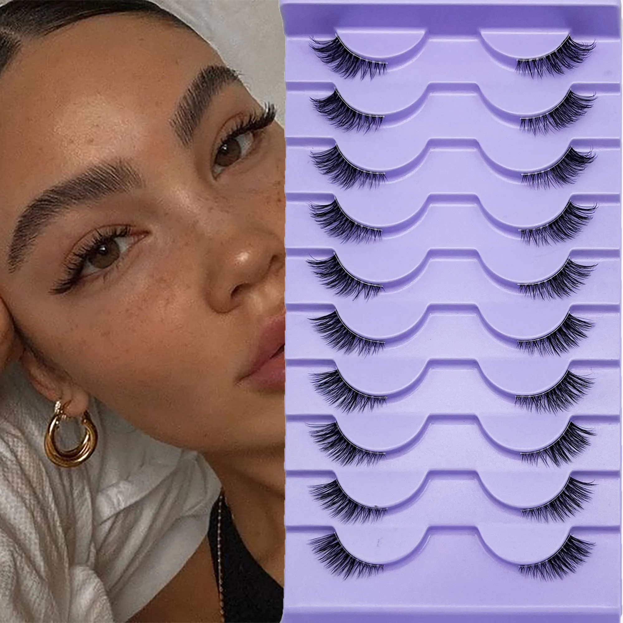 

10 pairs of half eyelashes, soft and natural cat eye lashes, 3-5-9mm fluffy fox eyelashes, natural eye tail extension eyelashes,