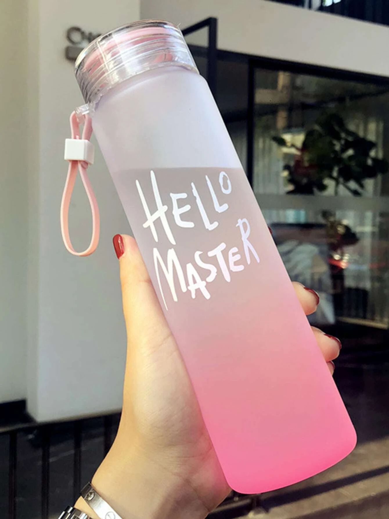 500ml Gradient Sports Water Bottle Plastic Large Capacity Frosted Cup With Strap Gift Camping Tour Plastic Sport Water Bottle