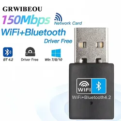 GRWIBEOU Bluetooth 4,2-kompatibel 150Mbps WiFi Wireless Adapter USB Adapter 2,4G V 4,2 Dongle Netzwerk Karte für Laptop PC Desktop