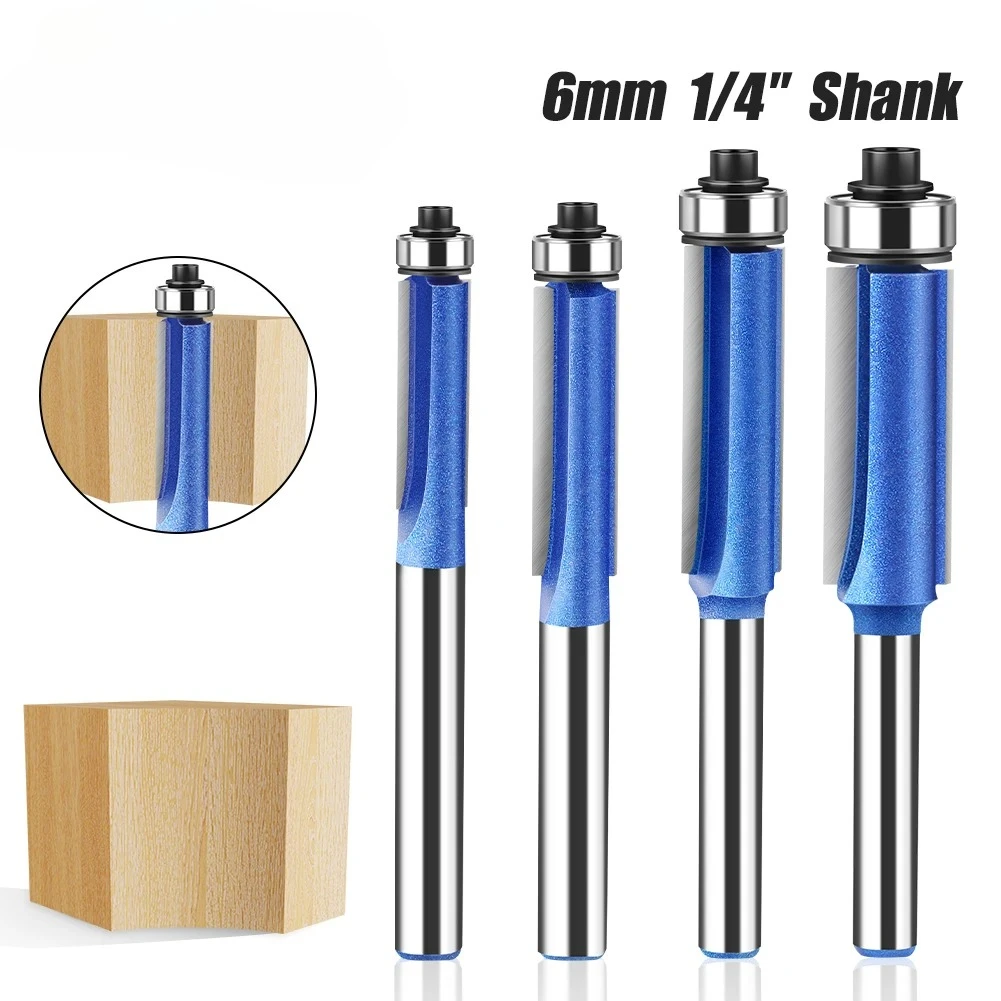 

1/4pc 6mm 1/4in Shank Trim Router Bit with Bearing for Wood Template Pattern Bit Tungsten Carbide Milling Cutter for Wood