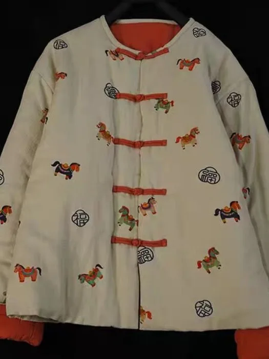 أصيلة رومانسية مريحة اللون Blo طباعة تصميم فضفاض عارضة القطن Jaet الحلو Sle Thiened معطف طويل Sve