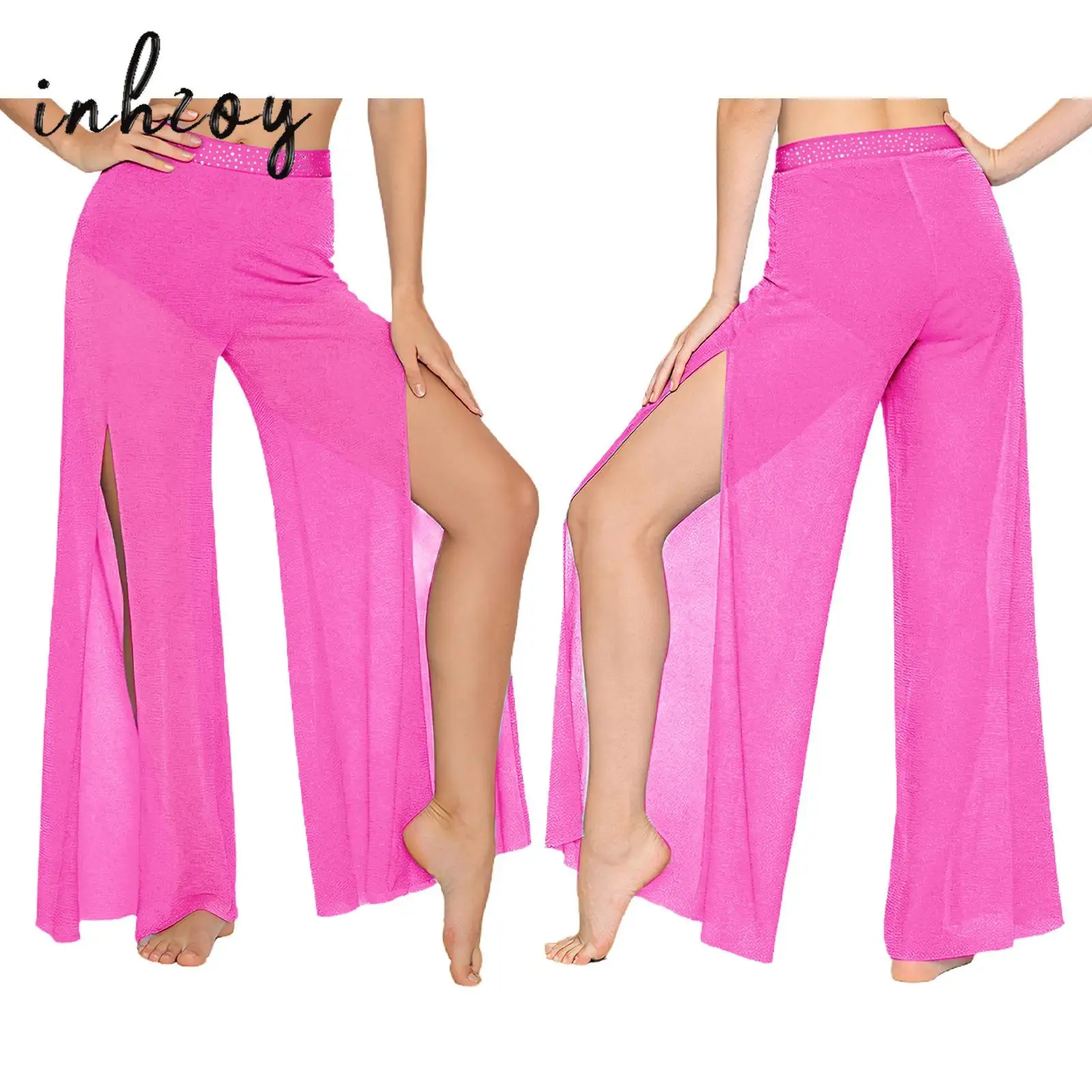 

Lyrical Mesh Wide Leg Pants Modern Ballet Dance High Waist Contemporary Palazzo Trousers Classical Dance Costumes Womens