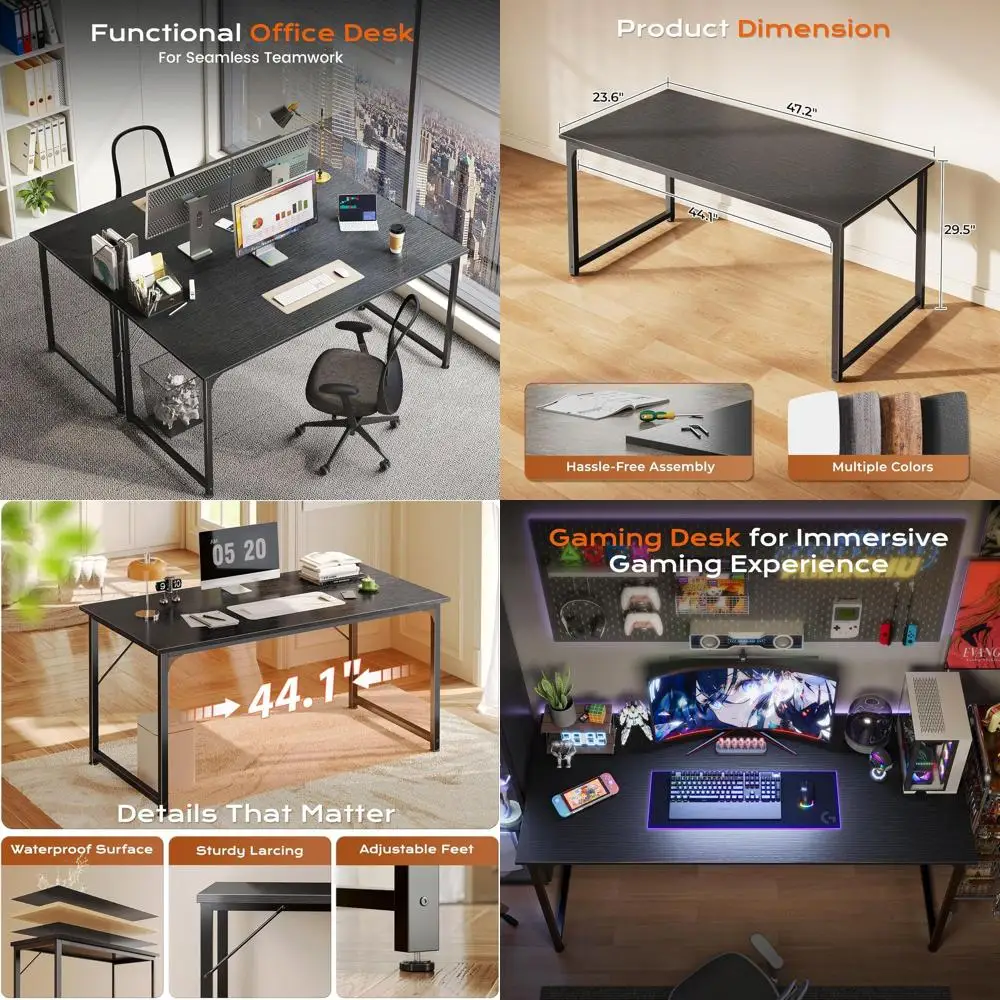 

Глубокий игровой и офисный стол 47 x 24 дюйма, подходит для дома или работы, металлический каркас, черный цвет