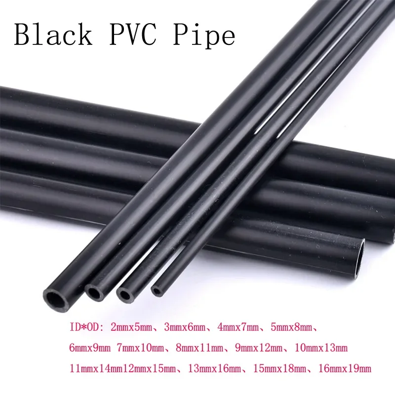 2pcs Black PVC Pipe Small Plastic pipe ID 2mm-16mm Garden Irrigation Hard Tube Aquarium Fish Tank Water Pipe Hoses Length 500mm