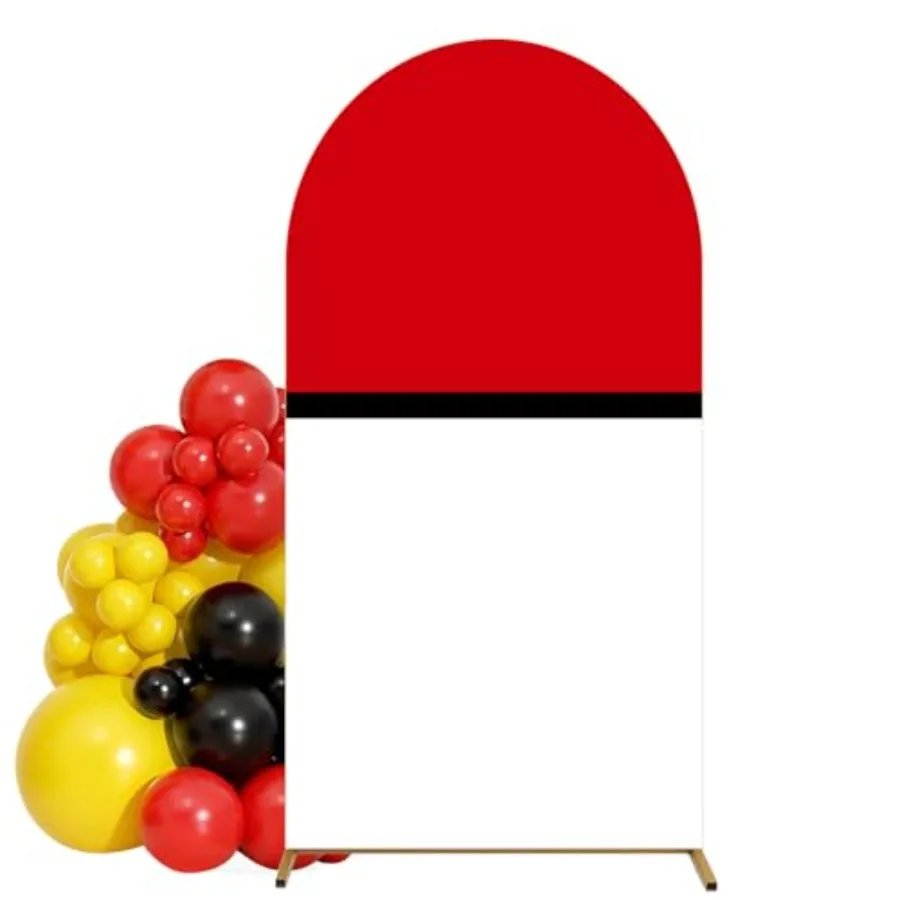

6 × 3.3 Ft Red Black and White Cartoon Arch Cover Spandex Fitted Fabric Round Top Stretchy Backdrop Stand Cover for Birthday Pa