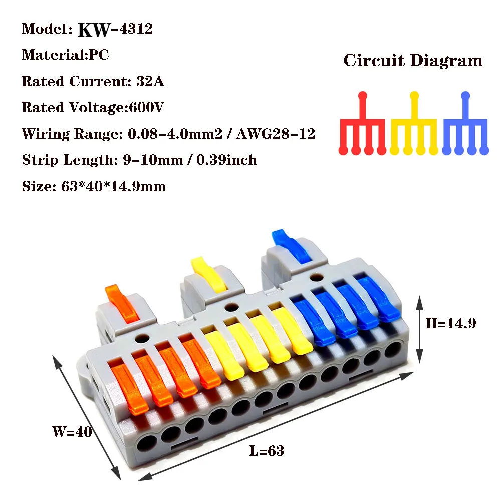 Wire Connectors KV-223-2 Terminal Block push-in Quick Connector Docking Wiring Connector Electrical plug in fast Cable Connector