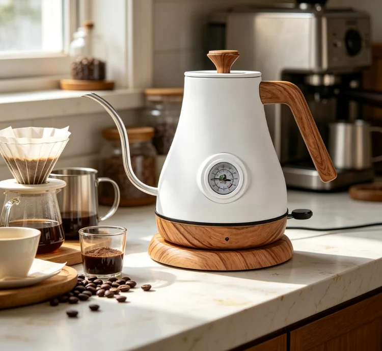 Retro Style Electric Gooseneck Kettle 1.0L with Variable Temperature Control Stainless Steel for Pour-Over & Tea 110V/220V