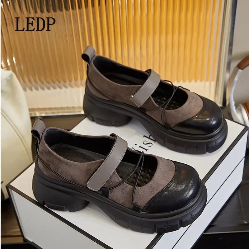 LEDP Brand Mary Jane Shoes Women 2024 Autumn New Fashion Single Shoes Women Thick Heel Small Leather Shoes All Match