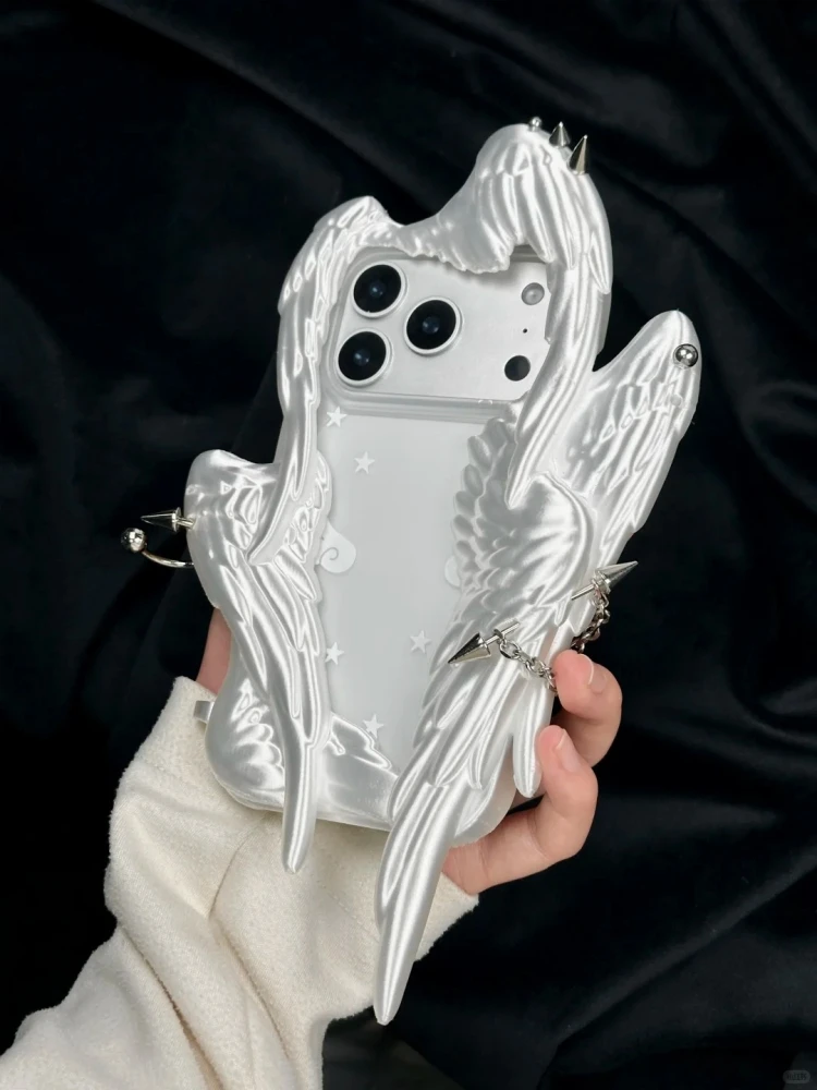 Original Y2k Six Winged Angel Rivet Pierced Hollow Cutout Phone Case Customization 3d Printed Soft Flexible Tpu Decor Gifts Acg view 2
