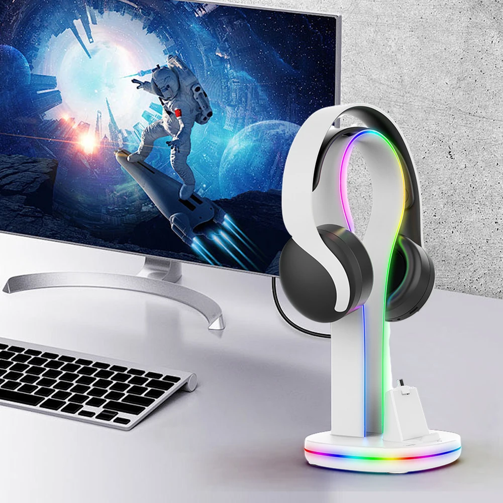 RGB Charging Dock Station with Type-C & 2 USB Ports Headphones Holder Charging Stand Console Charger Stand Base for PS5 Portal