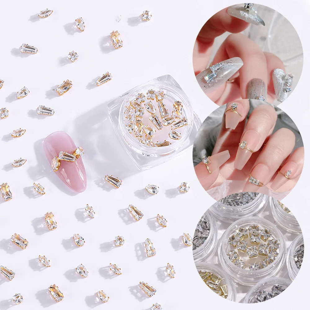 

20Pcs Gold /Silver Nails Art Decoration Flatback Diamonds Rhinestones Claw Water Drop Square Deisgner Gems Manicure Jewelry Tool