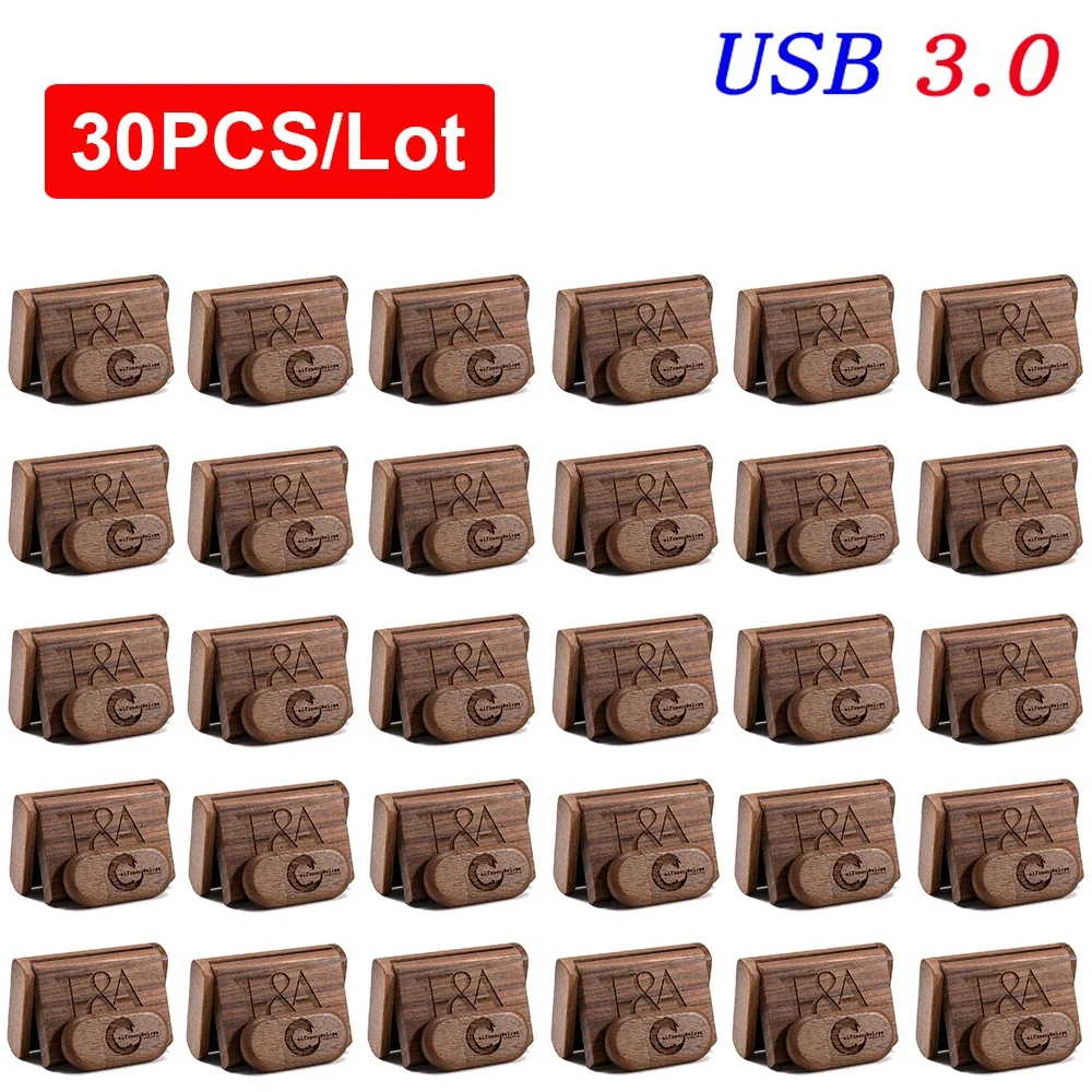 30 PCS/Lot High Speed USB 3.0 Flash Drives Wooden Wedding Custom Pen Drive Real Capacity Memory Stick 64GB/32GB/16GB/8GB U Disk