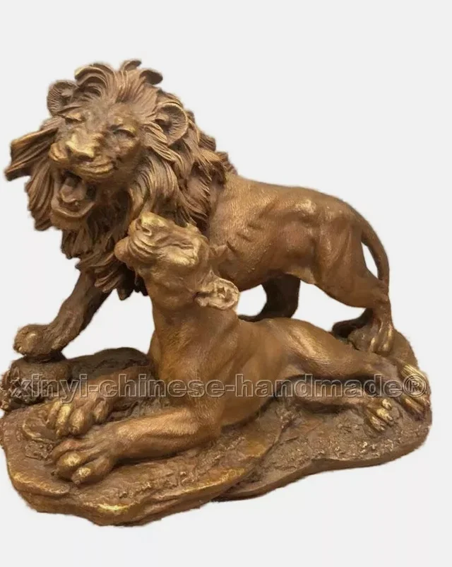 

love Mother and Son lion blessed Statue Bronze Carved sculpture statues 23cm