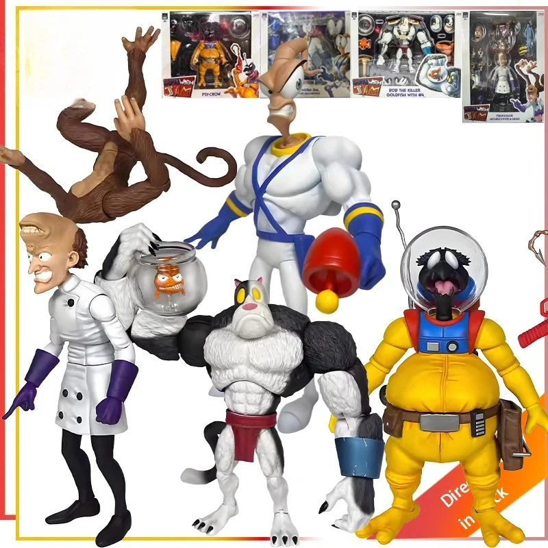 En stock: Premium Dna Earthworm Jim Bob y # 4 Psy‑Crow Action Model Toy Professor Monkey‑For‑Head Pdna Green Jim