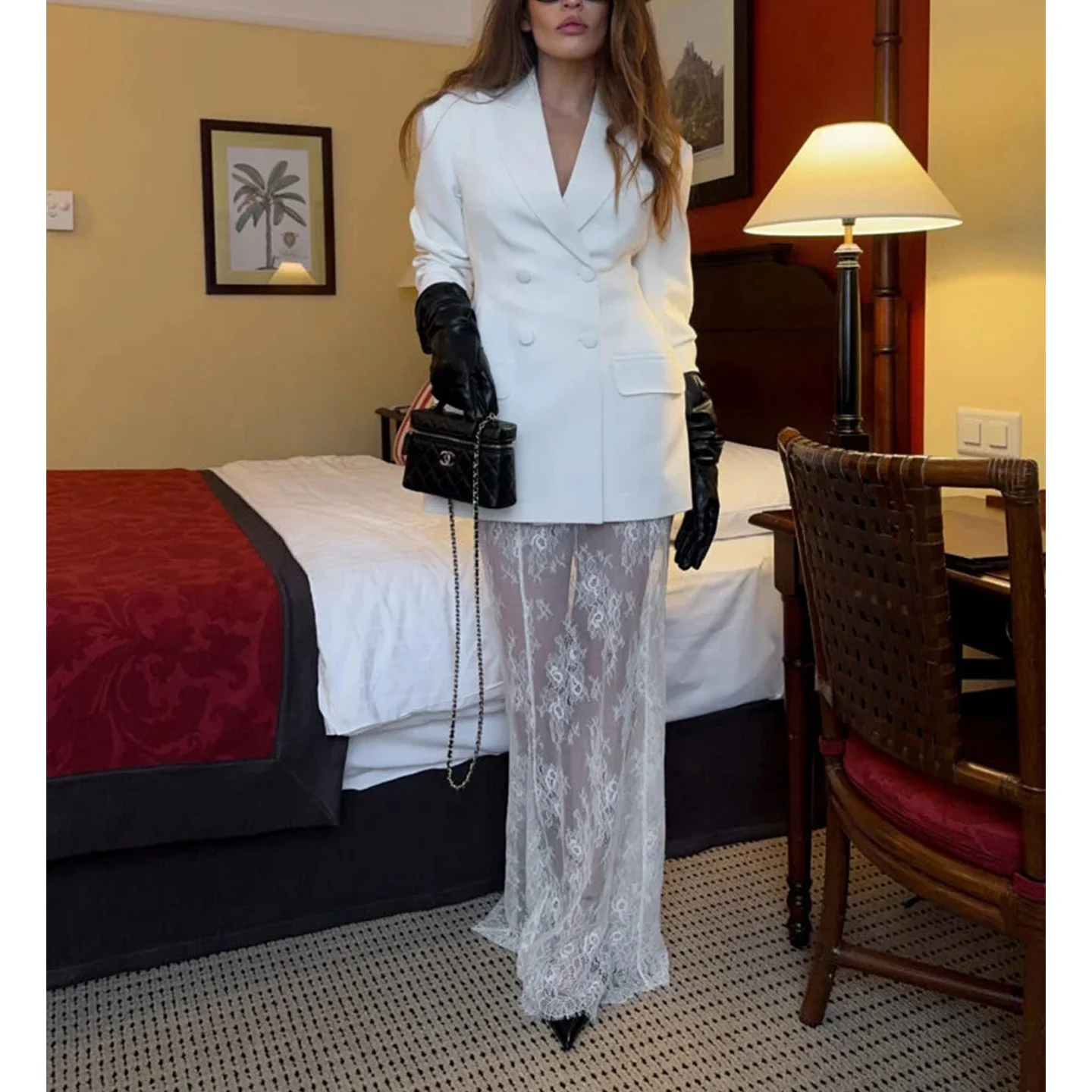 

Новый летний женский костюм с длинным воротником в американском стиле све, украшенный пуговицами на талии, костюм Jaet, кружевная юбка длиной до пола