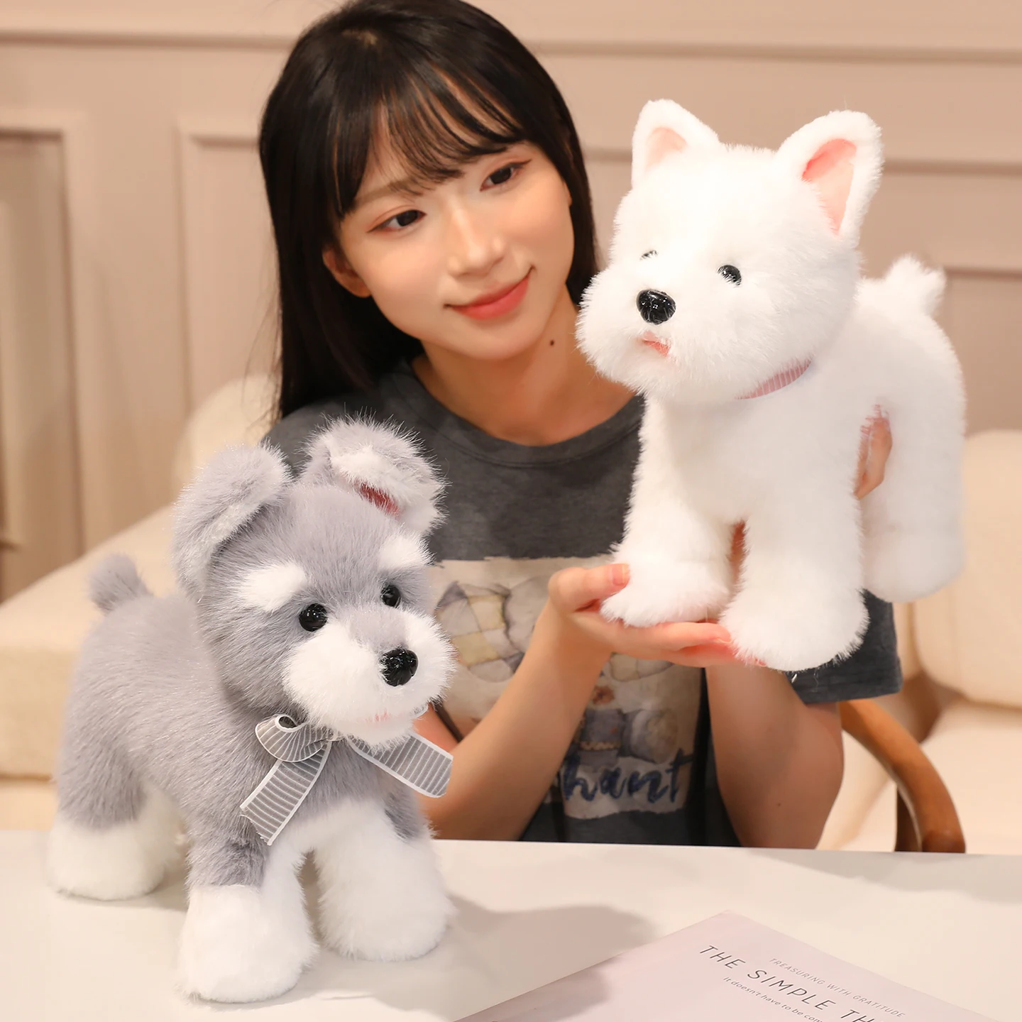 

Очаровательный реалистичный шнауцер, плюшевые игрушки, уютная пушистая реалистичная кукла шнауцера, теплая приятная обнимающая кукла-щенок, красивый рождественский подарок