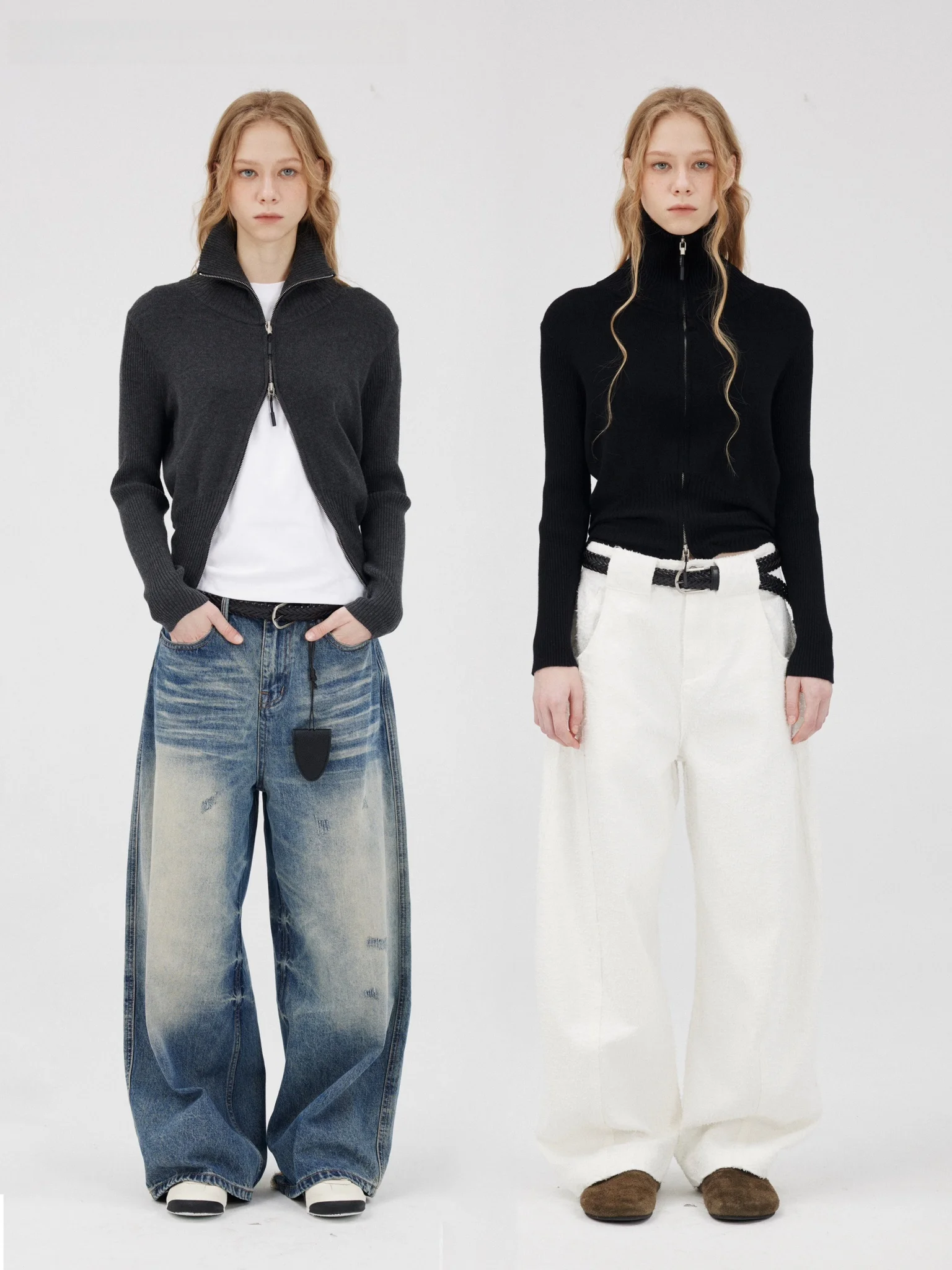 

NUT PLAM Woolen Slim Fit Cardigan Double Zipper Entrance Restriction Ladies Knitted Wear Commute Sle Regular Length Sve