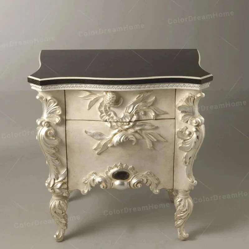 custom.French White Simple Wooden Design Hand Carved Bedside Table Pair Storage Nightstands Bedroom Use