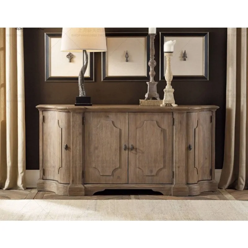 American rural solid wood dining side cabinet home decoration cabinet, French retro old living room locker home shoe cabinet
