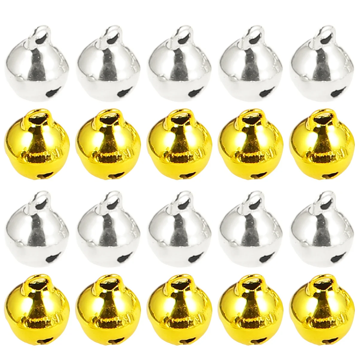 200 peças cascabos chaveiro pingente sinos artesanato sinos para animais de estimação pingente de árvore diy (10mm, dourado, prata para cada 100 peças)