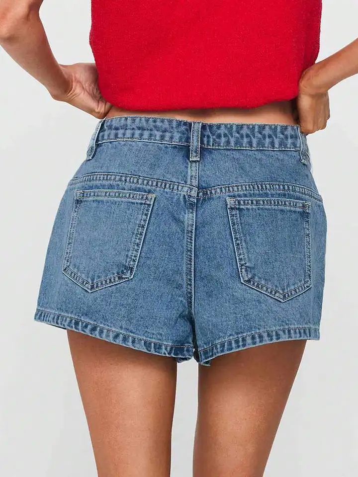 Women Low Rise Stretch Denim Mini Shorts