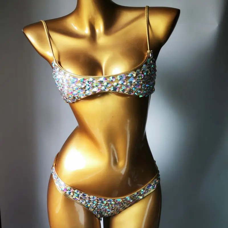 

Женское микро-бикини Rave со стразами, сексуальный купальник, блестящая пляжная одежда с разрезом, порно, экзотическая одежда для танцев на пилоне, костюм для стриптиза для ночного клуба