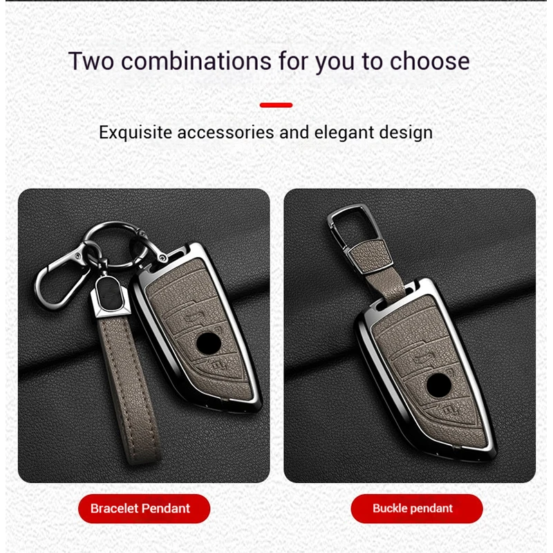 Metal Leather Car Key Case Cover For BMW 218i 220i 740i 760i 5-Series G60 X1 X2 X5 X6 X7 iX1 iX2 iX i5 i7 G05 Holder Shell