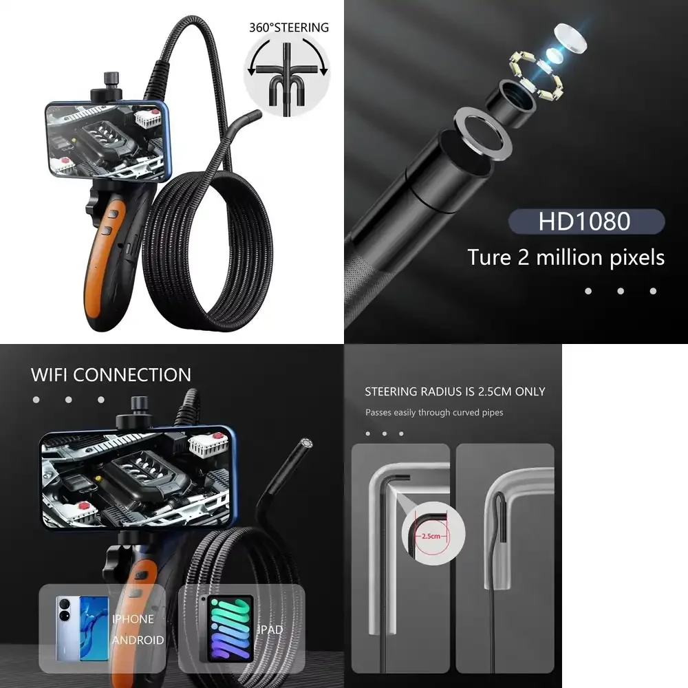 Best 8mm Industrial Articulating Borescope Camera 360 Degree 5G Wifi Waterproof Semi-Rigid Cable Cloud for Repair Steering