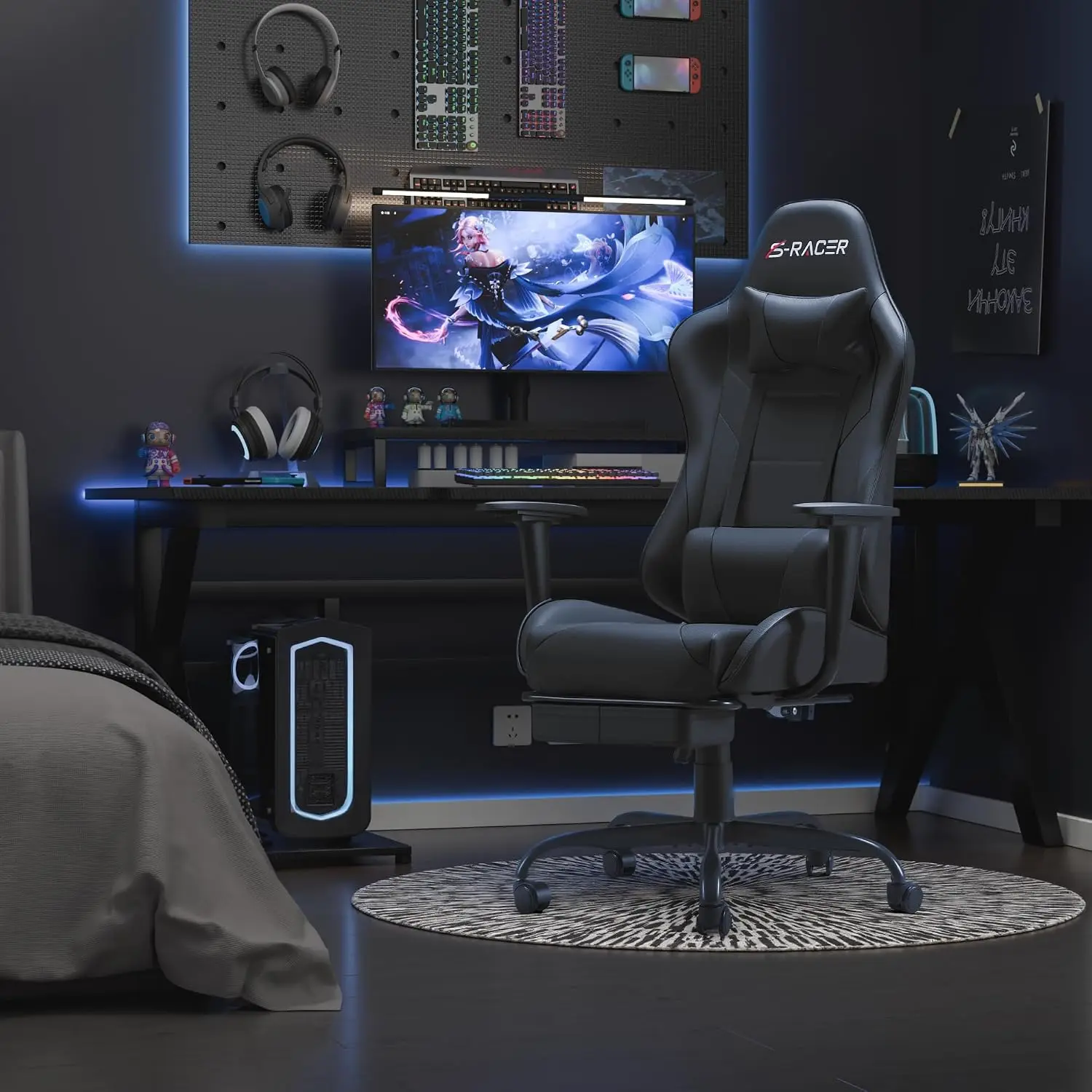 Homall Ergonomic Gaming Chair, Faux Leather Office Chair, Black