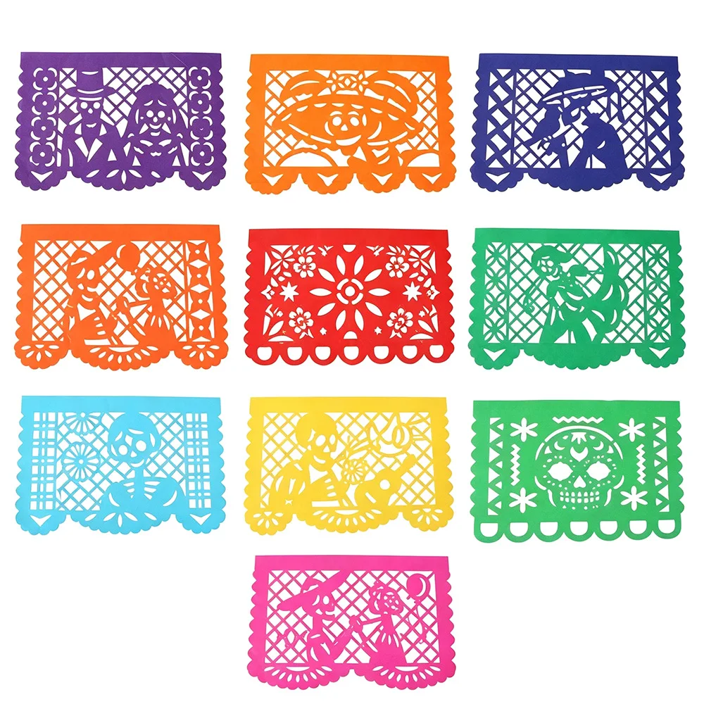 Mexikanisches Tag der Toten Papel Picado Banner 50 Stück Hohle Totenkopf-Blumen-Ausschnitt-Fahnen-Girlande Dia De Muertos Fiesta Party Hängedekoration – Detail 3