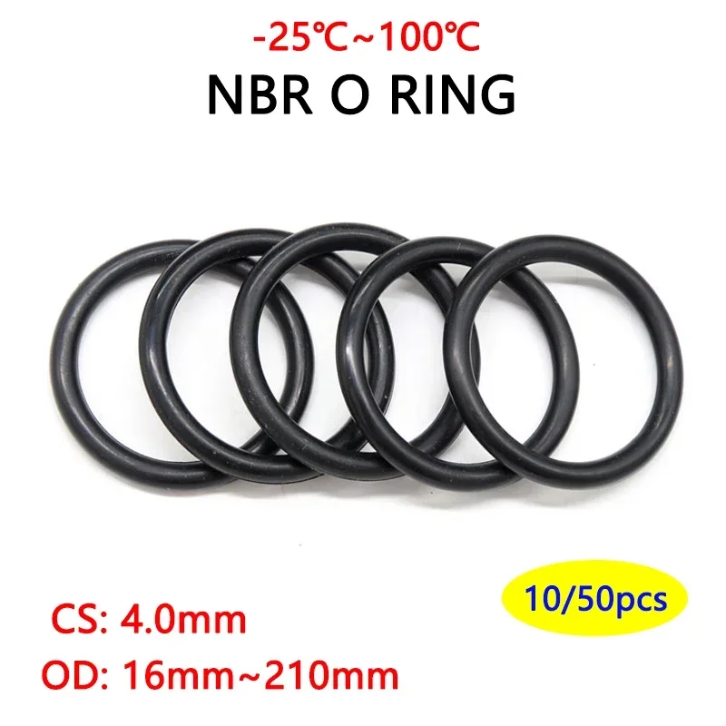 10/50Pcs Black NBR O Ring Gasket Thickness CS 4mm OD 16~150mm Nitrile Rubber Round O Type Corrosion Oil Resist Sealing Washer