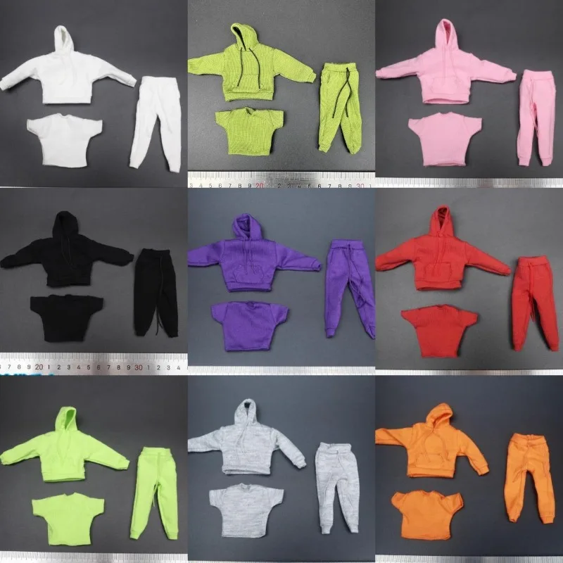 1/12 Scale Male Fashion Hooded Sweatshirt Pants Sleeveless T-shirt Trousers Various Colors Clothes Model for 6