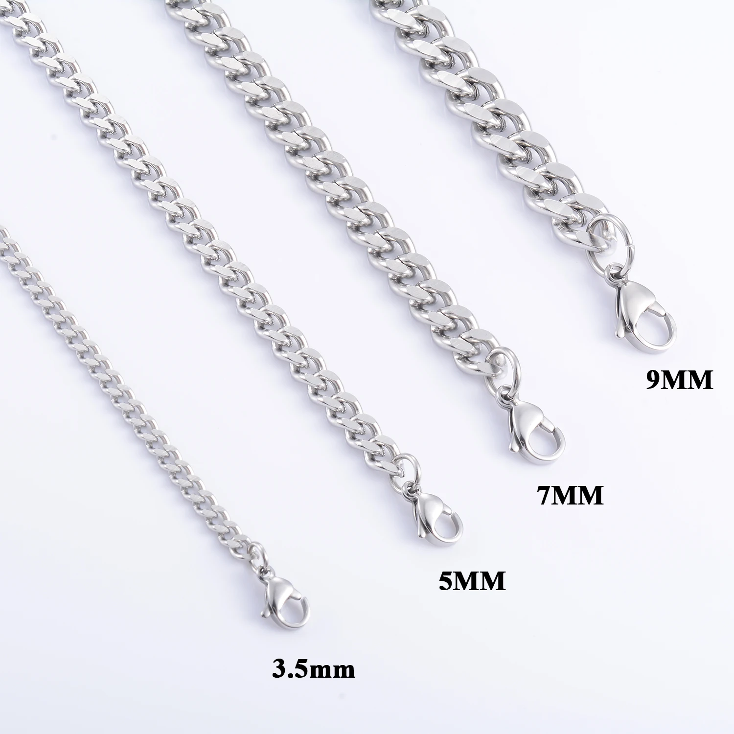 Yadreva 3-9MM Herren Edelstahl Kubanische Gliederkette Klassische Silberfarbene Halskette Rock and Roll Choker Massiver Metallschmuck – Detail 2
