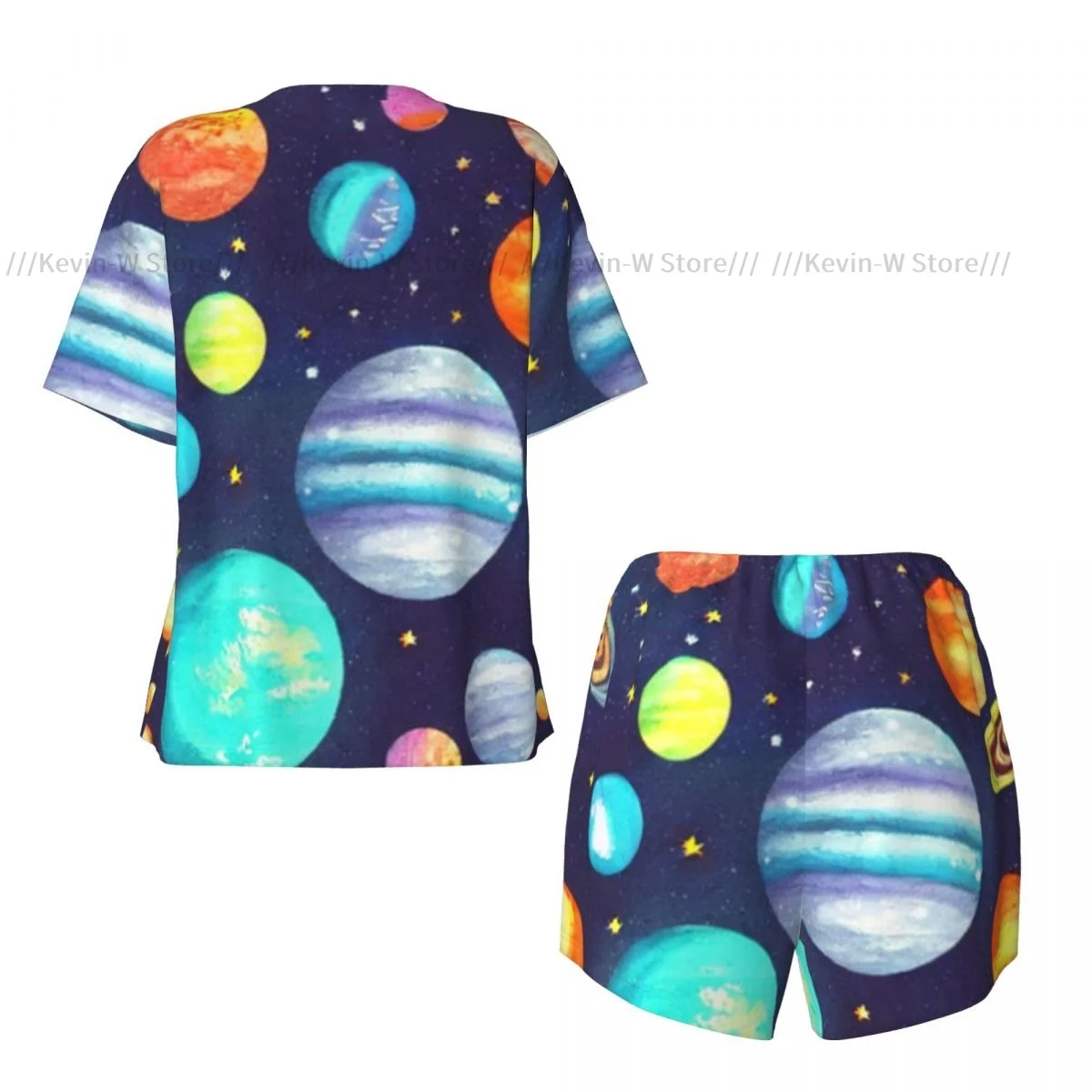 Pijamas femininos conjunto de homewear espaço planetas e estrelas de manga curta conjunto de duas peças menina pijamas loungewear pijamas