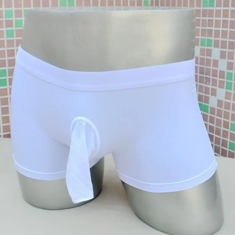 Open Elephant Nose Underwear Men Ice Silk Cuecass  Shorts Low Waist U Convex Pouch Underpant Transparent Panties A50