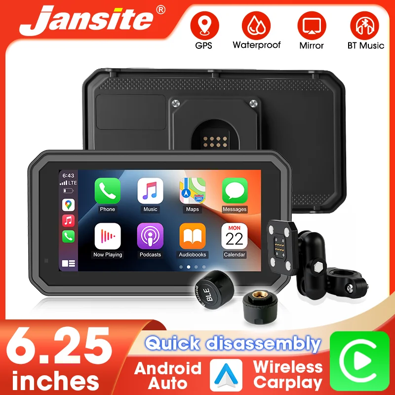 Navigasi GPS Motor Carplay 6,25 inci, Pembongkaran Cepat, Tahan Air IP67, Multimedia WIFI, Android Auto, untuk Dashboard Motor