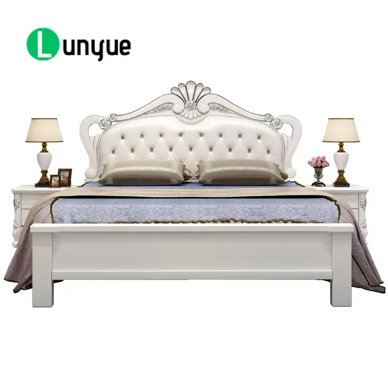 Luxury French Style Bed 1.5m 1.8m High Backrest PC Console Gaming Bedroom Furniture Elegant Design Comfortable Sleeping