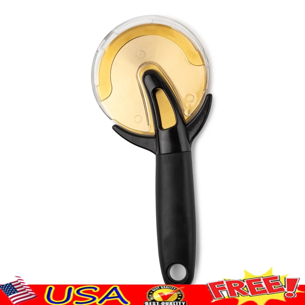 

Stainless Steel Pizza Cutter Wheel Sharp Blade Comfort Grip Handle Protective Cover Kitchen Tool Pizza Flatbread Quesadilla