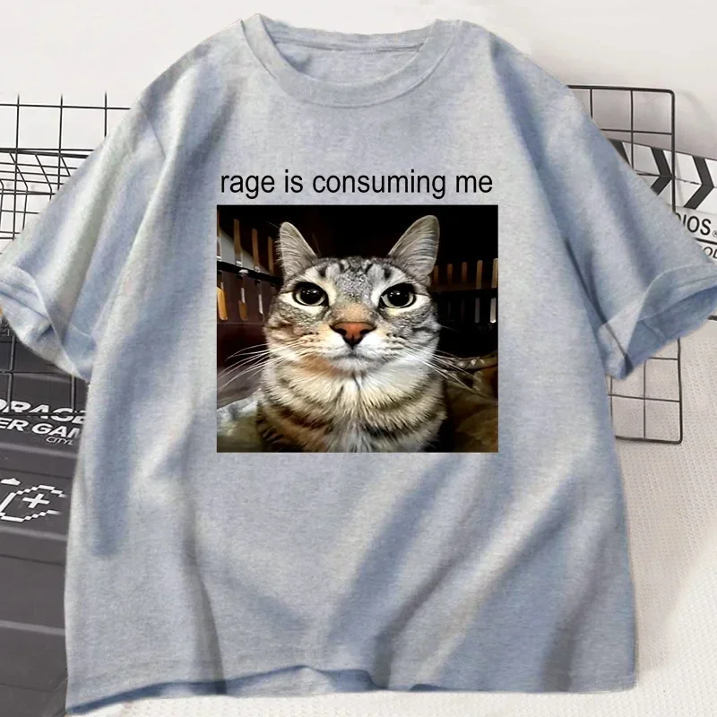 حجم كبير الرجال النساء تي شيرت الغضب يستهلكني سخيف يحدق القط ميمي المحملة عادية قصيرة الأكمام القط عاشق تي شيرت المتضخم #4