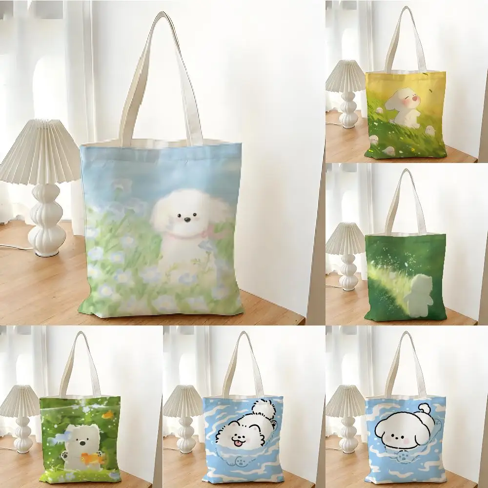 Storage Bags Shopping Bag Canvas Supermarket Shopping Bag Christmas Party Tote Bag Healing Iittle Fresh Cartoon Animal