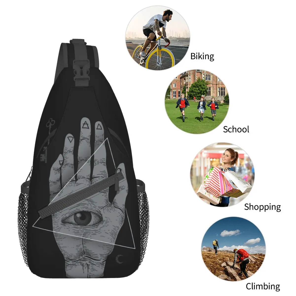 Bandolera de mano de bruja, bolso de pecho informal, mochila de hombro, paquete de día para senderismo, ciclismo al aire libre